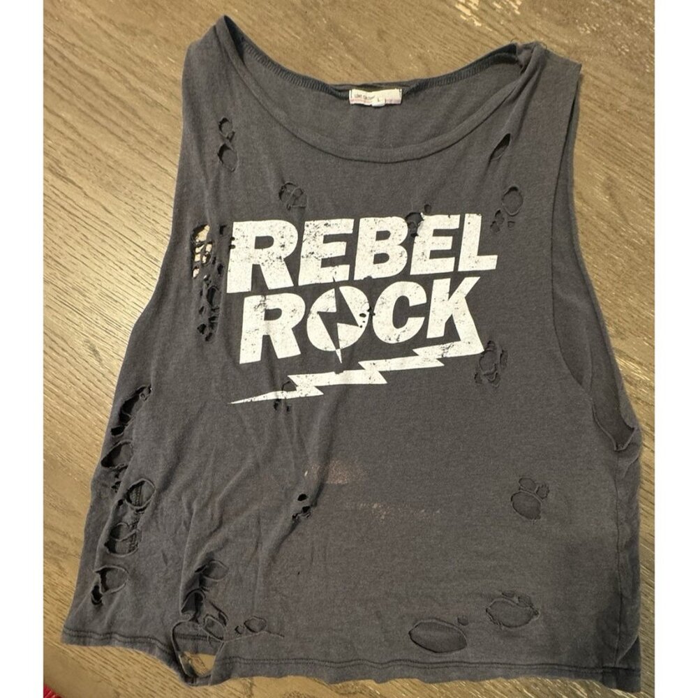 Love Culture Rebel Rebel Distressed Black Cut off Raw Hem Sleeveless Shirt Moto